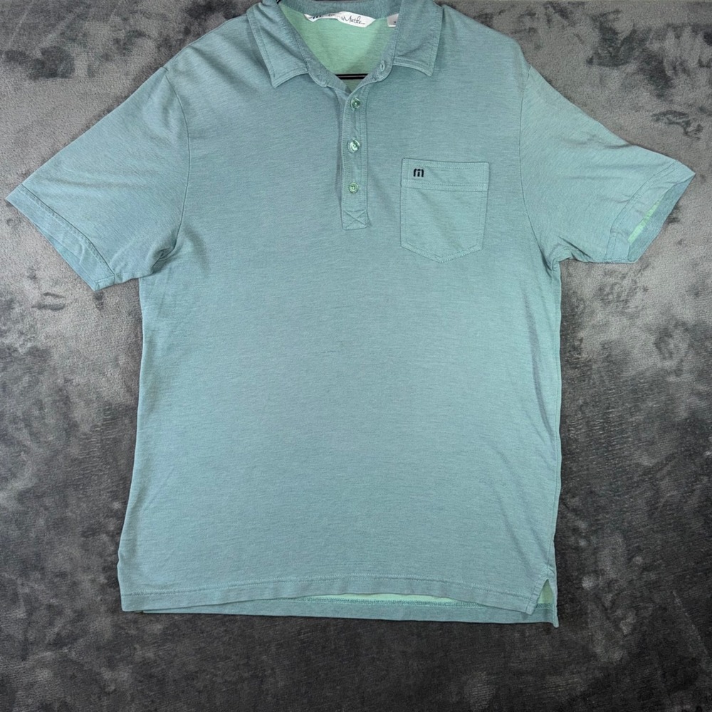 Mens Medium TravisMathew Polo Shirt Blue Good Short Sleeve Pocket Golf Casual